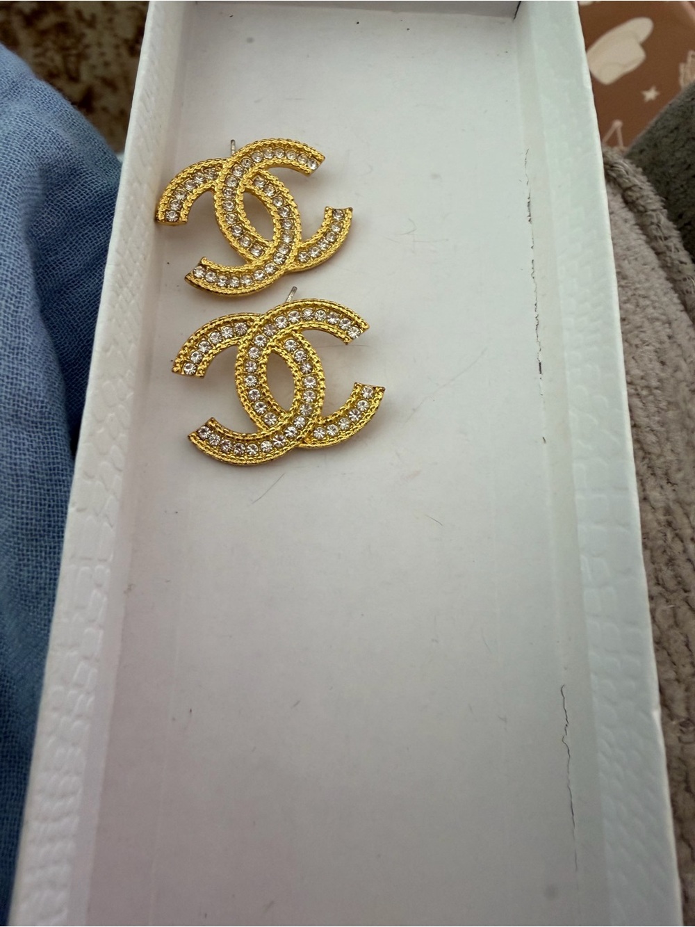 Gold Tone Crystal Double-C Logo Style Stud Earrings -new, fashion jewelry